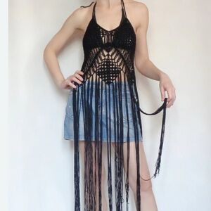 Surf Gypsy Black Crochet Fringe top